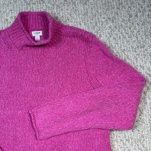 J.Crew Hot Pink Mock Neck Sweater Chunky Knit Pullover Warm Comfy Casual Large